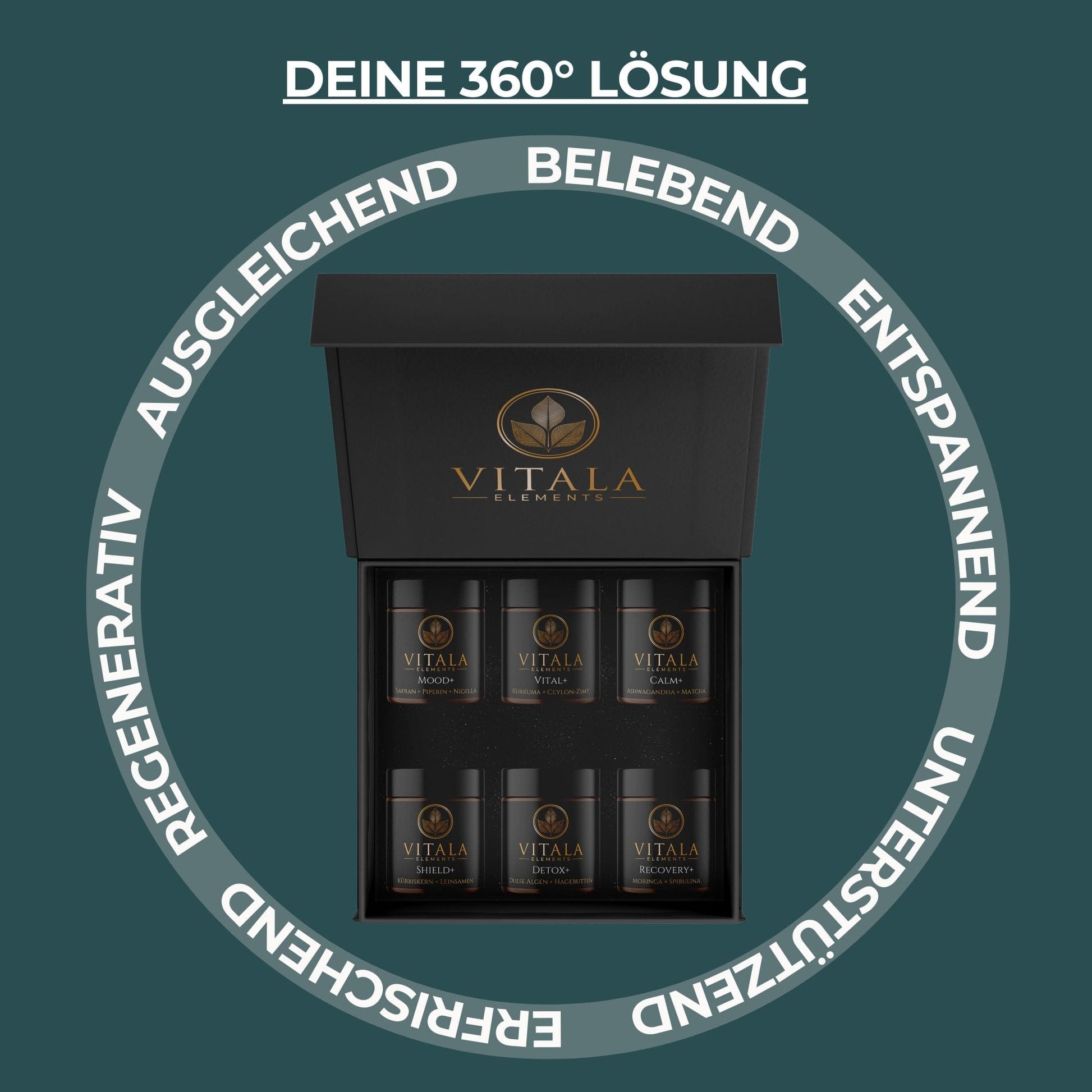 Daily 360° SET – die perfekte Nahrungsergänzung für den gesamten Tag. Enthält alle wichtigen Vitamine, Mineralstoffe und pflanzlichen Extrakte zur Unterstützung von Stoffwechsel, Immunsystem, mentaler Balance, Entgiftung und Regeneration. Entwickelt für eine ganzheitliche Gesundheitsförderung mit natürlichen, hoch bioverfügbaren Inhaltsstoffen in veganen Kapseln.